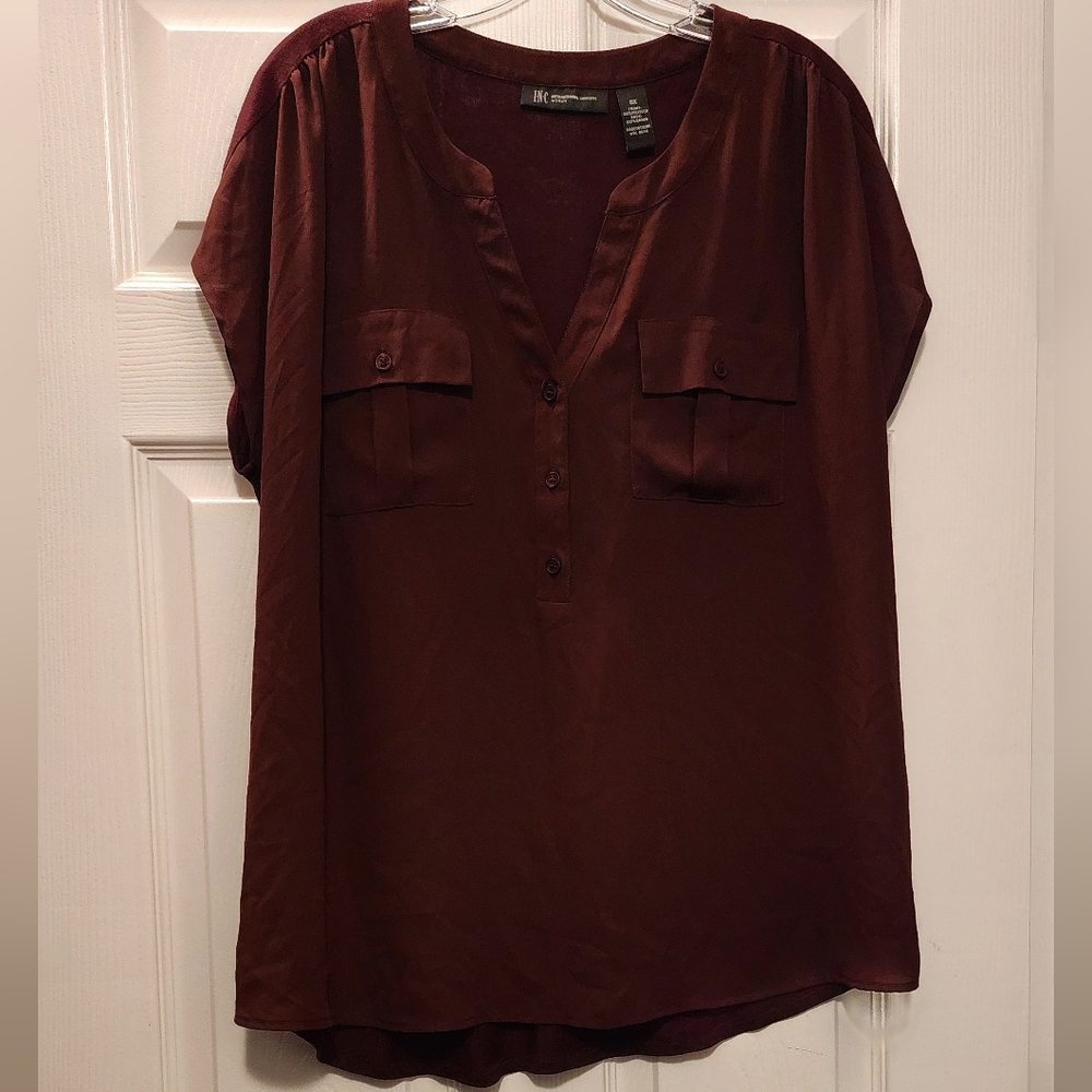 INC International Concepts Woman Blouse • V-Neck • Cap Sleeves • Pockets • 0X
